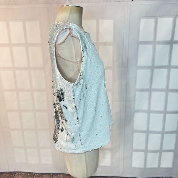 🔥🔥5 for $25🔥🔥 INC International Concepts White Silver Sleeveless Sequin Blouse - Picture 4 of 10